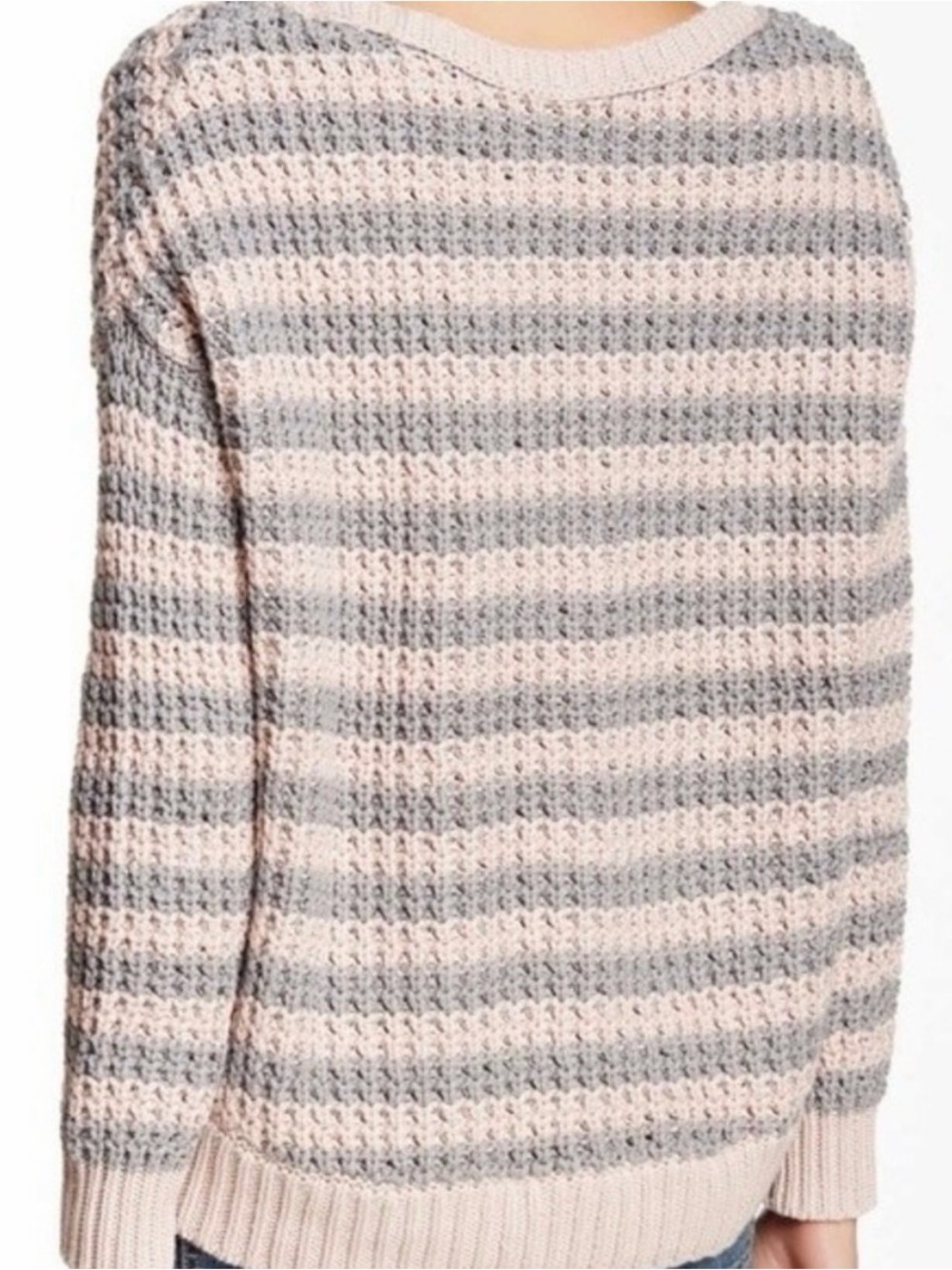 Free People Women’s At the Beach Soft Pink and Gray Cotton Sweater, Size Medium - Picture 2 of 8